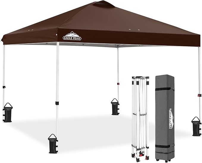 EAGLE PEAK Pop Up Canopy Tent with Wheeled Carry Bag, 8 Stakes, 4 Ropes, 4 Weight Bags, Easy Set Up