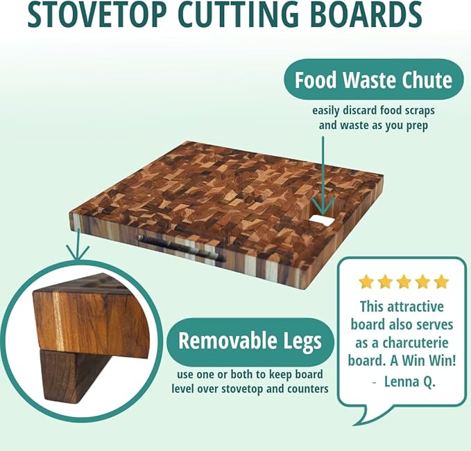EcoDecors, Teak End Grain Cutting Board 17"x18", FSC Teakwood Butcher Block with Juice Groove