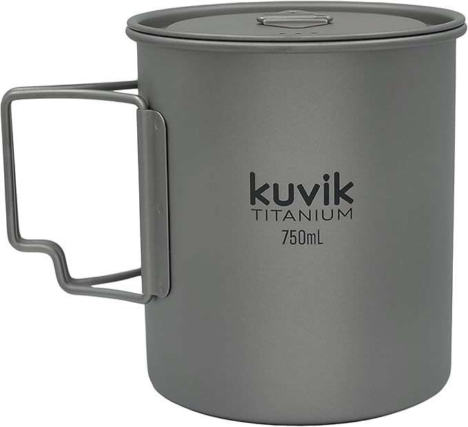 Kuvik Titanium Pot with Lid 750ml (25.4 oz) - Ultralight and Compact Pot for Backpacking, Camping
