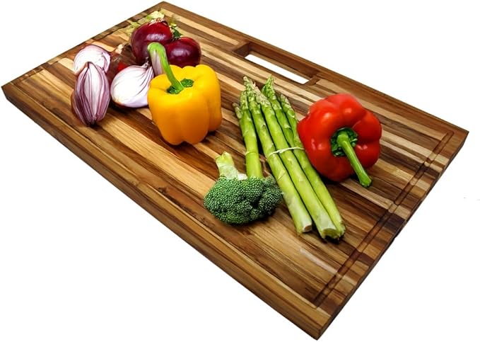 EcoDecors, Teak Edge Grain Cutting Board 34"x20", Extra Large Solid FSC Teakwood Butcher Block with