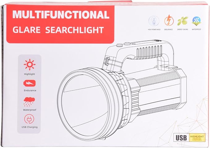 Masmejor 2000LM Rechargeable LED Flashlight - 10000mAh, IPX4 Waterproof, 6 Modes, Portable