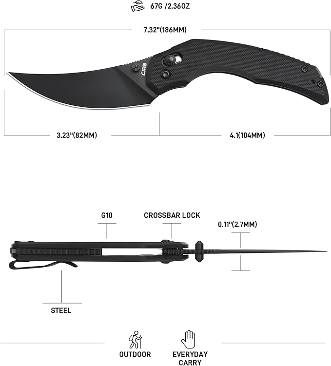 CJRB Nanner Pocket Knife, 3.23'' AR-RPM9 Steel Blade with G10 Handle, Sharp EDC Knife with Crossbar