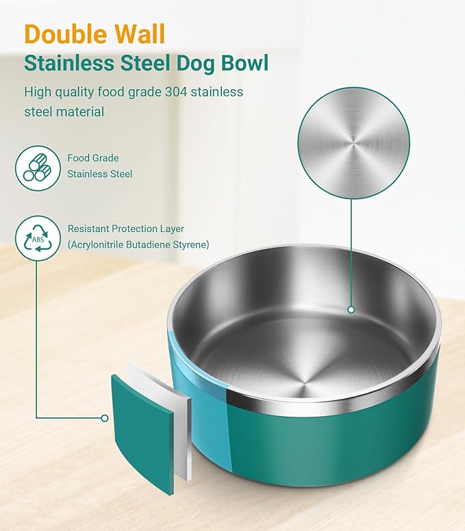 Dog Bowl, Stainless Steel Dog Food and Water Bowl with Non Slip Quiet Bottom, Easy to Clean