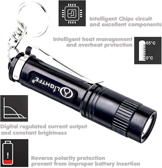 LIGHTFE Black Light 365nm UV Flashlight UV101D with High Power UV LED Source Keychain Light Powered