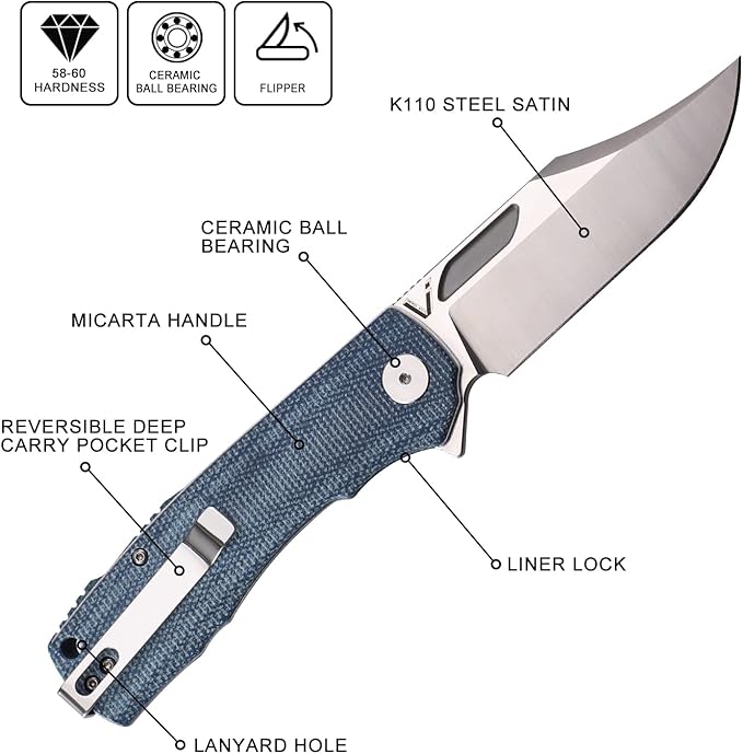 Petrified fish PFP03 Victor,3.58" K110 Satin Blade,140g Micarta Handel Flipper Liner lock Folding