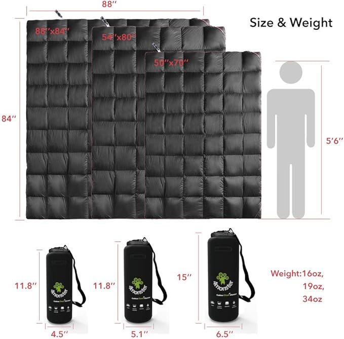 4Monster Down Camping Blanket - Outdoor Travel Quilt Puffy 650 Fill, Packable, Lightweight,Wind &