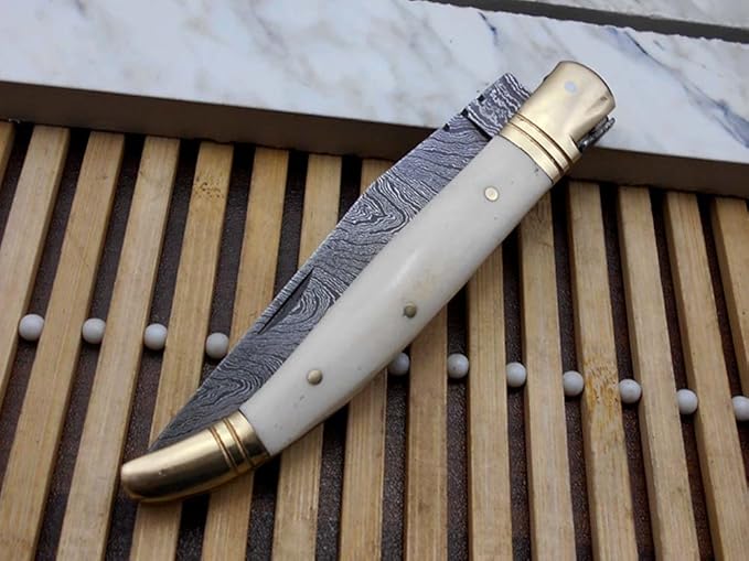 Laguiole Folding Damascus Steel Knife, 8.6" Long with 4.1" Hand Forged Custom Twist patren Blade.