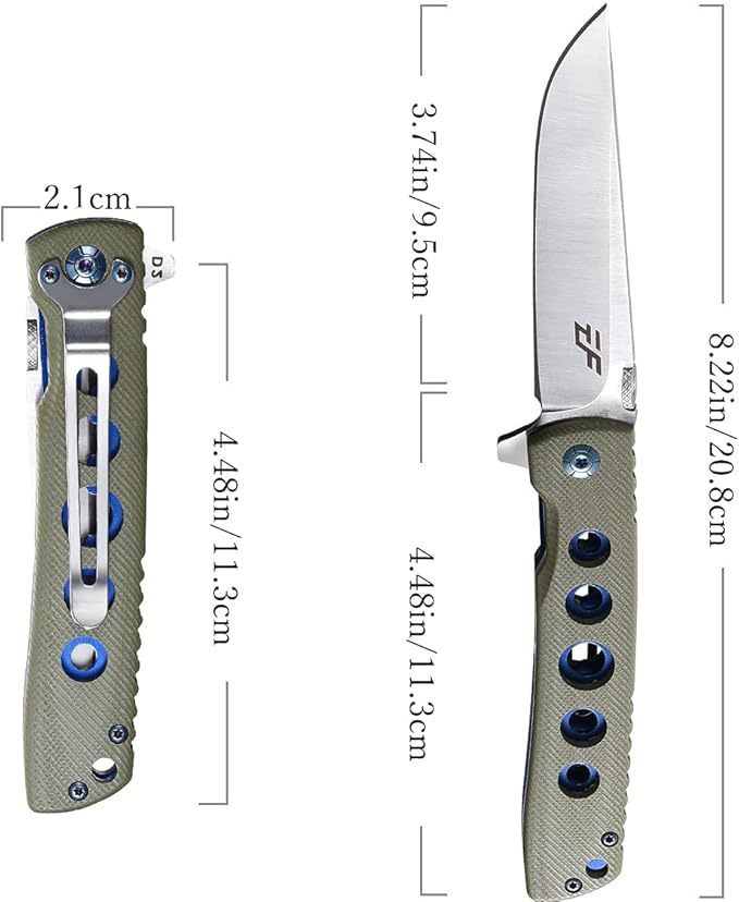 Eafengrow EF27 Folding knife, D2 Steel Blade Everyday Carry, Flipper Open, Liner Lock, G10 Handle