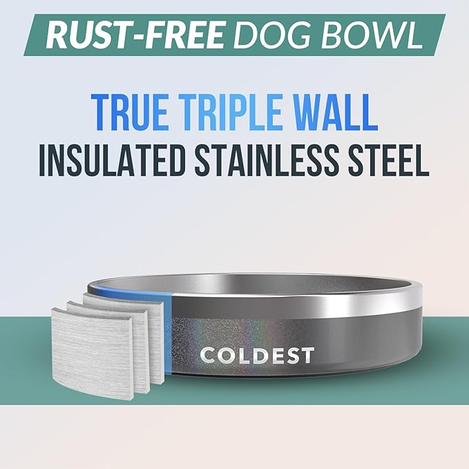 Coldest Dog Bowl - Anti Rust Metal, Non Slip, 3 Layers Insulated Stainless Steel Dog Bowls - Spill