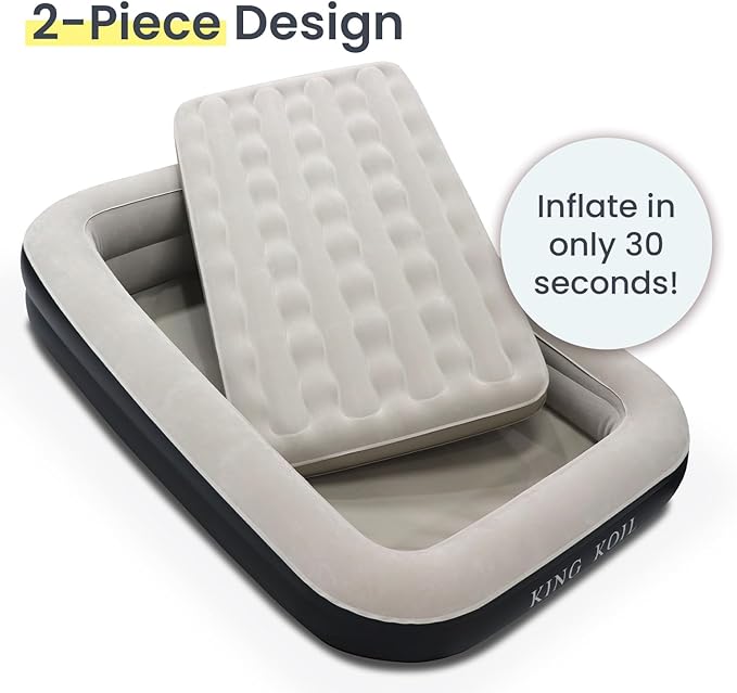 King Koil Luxury Inflatable Toddler Travel Bed with Built-in Safety Bumper, Portable Air Mattress