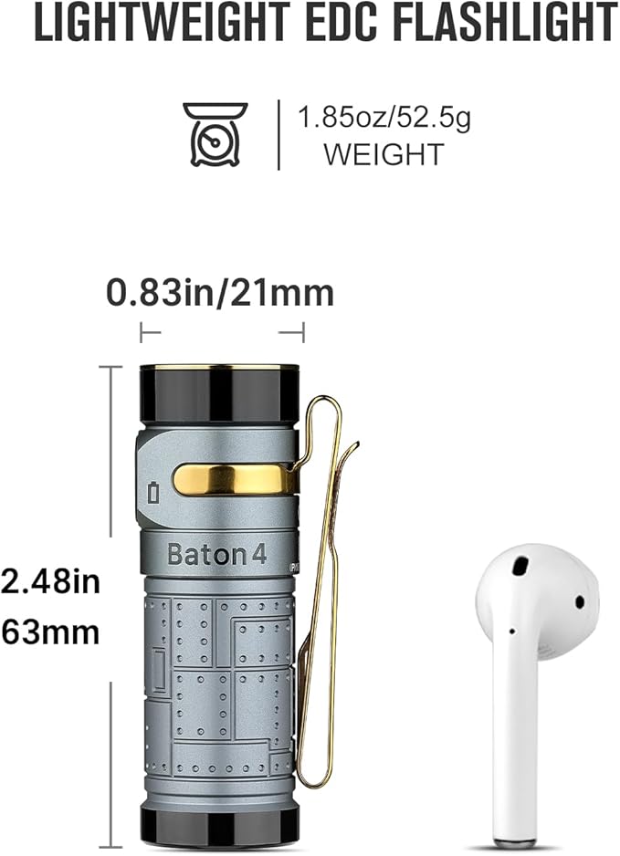 OLIGHT Baton4 Rechargeable EDC Flashlight, LED Pocket Light 1300 Lumens with Magnetic Charging