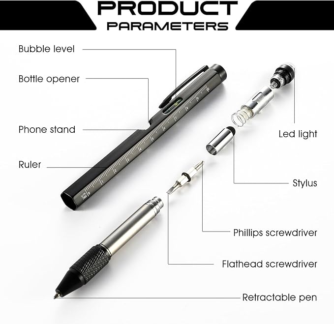 Christmas Gifts Stocking Stuffers for Men,Multitool Pen 9 in 1 Innovative Gift for Men,with LED