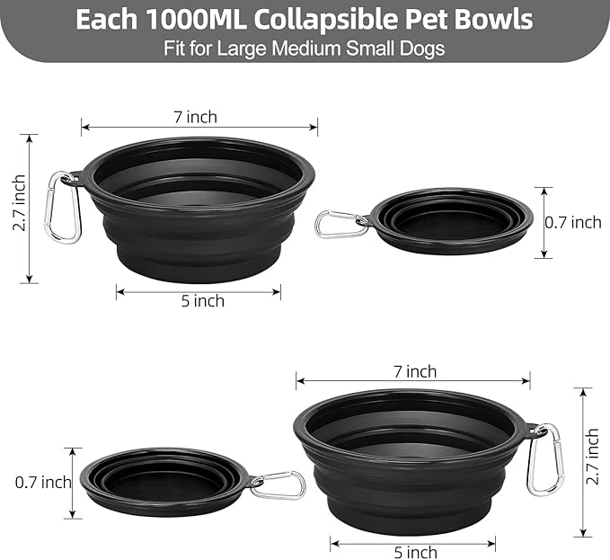 Kytely Large Collapsible Dog Bowls 2 Pack, 34oz Foldable Dog Travel Bowl, Portable Pet Water Food