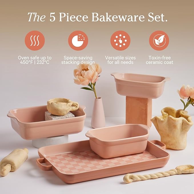 Our Place Bakeware Set | 5-Piece Nonstick, Toxin-Free, Ceramic, Cast Aluminum Set with Oven Pan