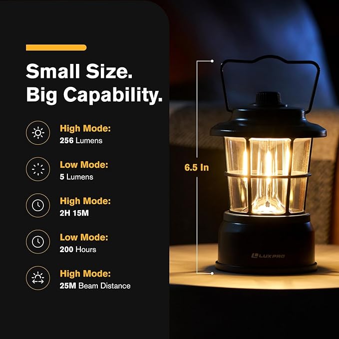 LUXPRO Retro LED Lantern - Battery-Powered Emergency Lantern - Water Resistant - Bright LED Lamp