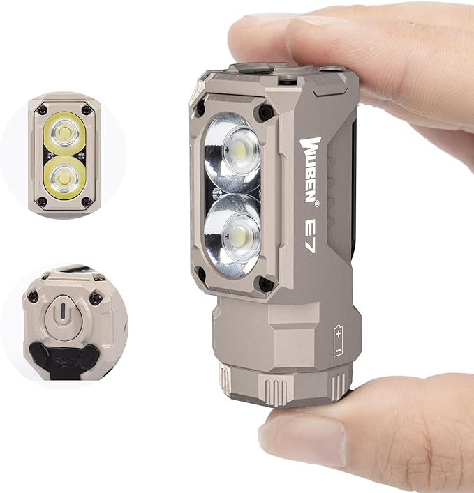 WUBEN E7 1800 Lumen Rechargeable Mini Flashlight with Magnet - Super Bright 6 Modes Khaki EDC