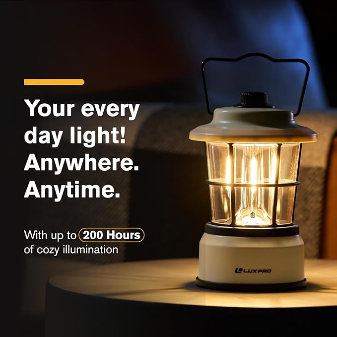 LUXPRO Retro LED Lantern - Battery-Powered Emergency Lantern - Water Resistant - Bright LED Lamp