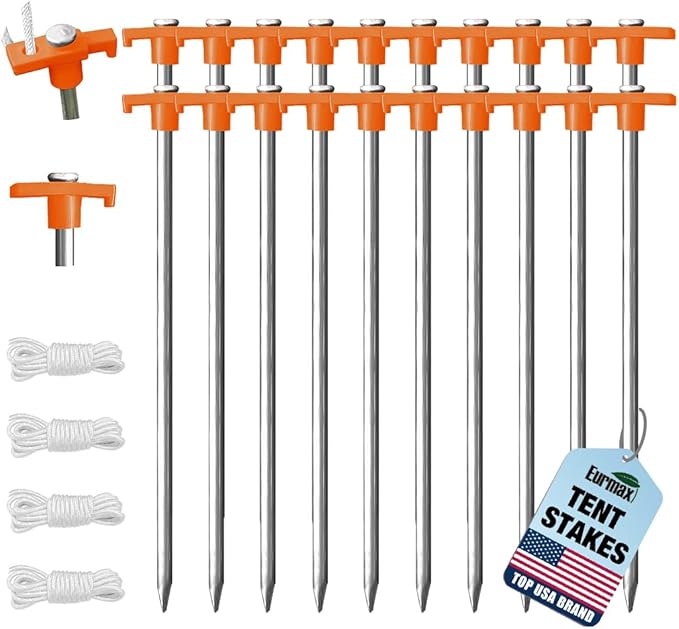 Eurmax USA Galvanized Non-Rust Camping Family Tent Pop Up Tent Stakes Ice Tools Heavy Duty
