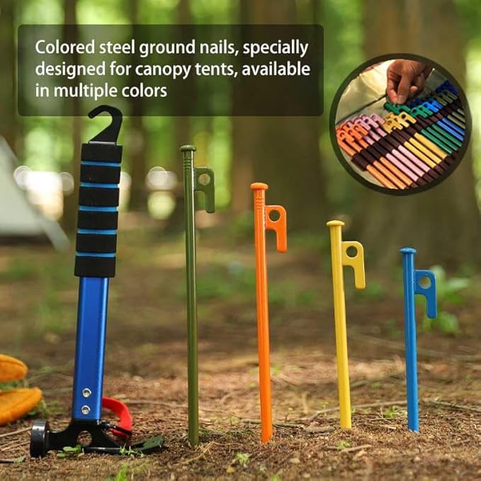 4Pcs Heavy-Duty Forged Steel Tent Stakes, 12in, with Storage Pouch ??Ideal for Rocky Terrain