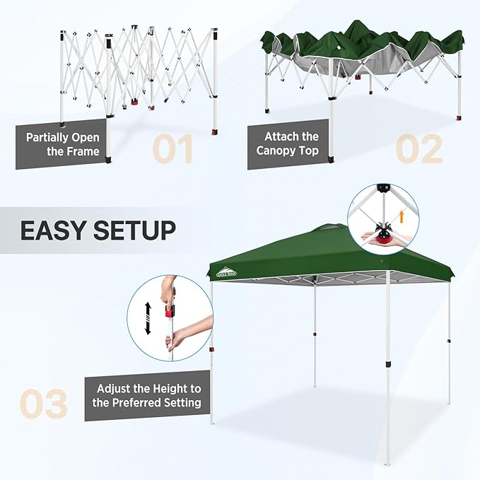EAGLE PEAK Pop Up Canopy Tent with Wheeled Carry Bag, 8 Stakes, 4 Ropes, Easy Set Up Tent Canopy