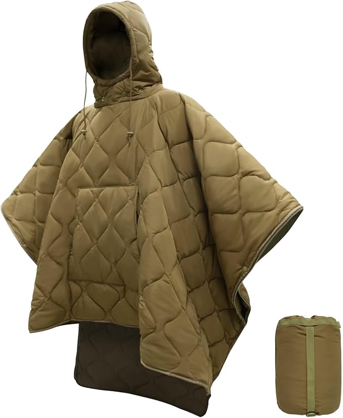 Poncho Liner Hoodie with Pocket Insulated Military Sleeping Bag Waterproof for Outdoor Camping