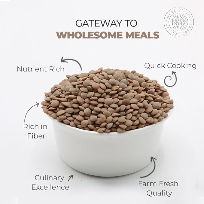 Pride Of India - Indian Whole Brown Crimson Masur Lentils - Protein & Fiber Rich Masoor Whole, 1.5