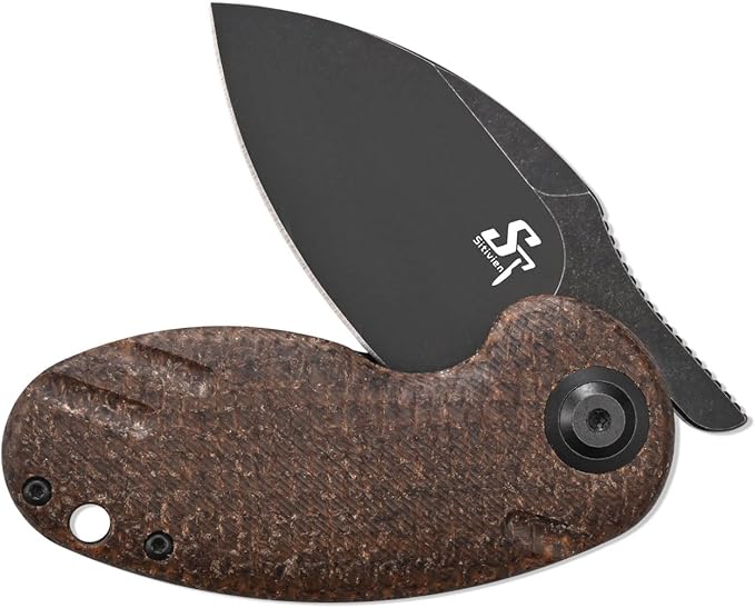 Sitivien ST153 Pocket Folding Knife,Sandvik 14C28N Black Stonewashed Blade with Micarta
