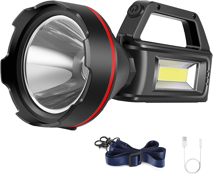 Rechargeable Spotlight Flashlight, High Lumens Handheld Spotlight,LED Searchlight with Shoulder