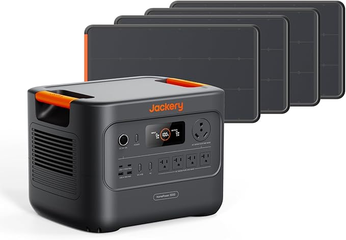 Jackery HomePower 3000 Portable Power Station with 4x 100W Prime Solar Panels, 3600W (Surge 7200W)