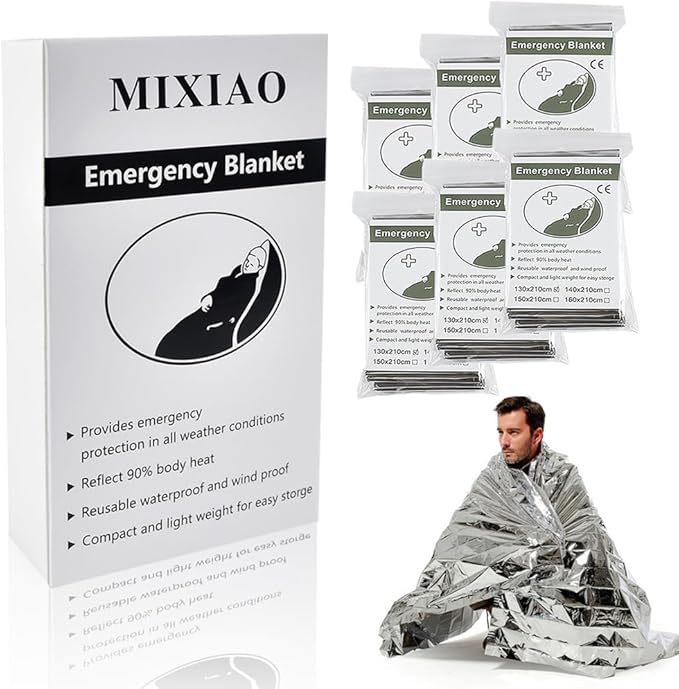 Emergency Foil Blanket, Survival Thermal Mylar Blankets Individually Packaged Perfect for Outdoors