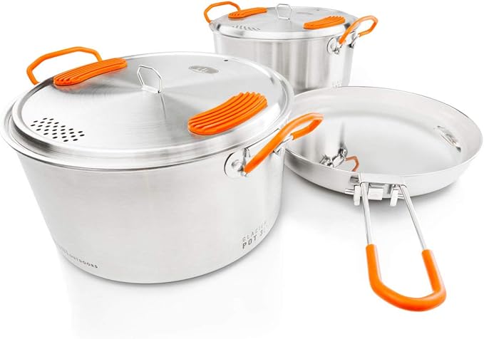 GSI Outdoors Glacier Stainless Steel Base Camper - Medium - 3 Pieces Cookset - Compact, & Durable