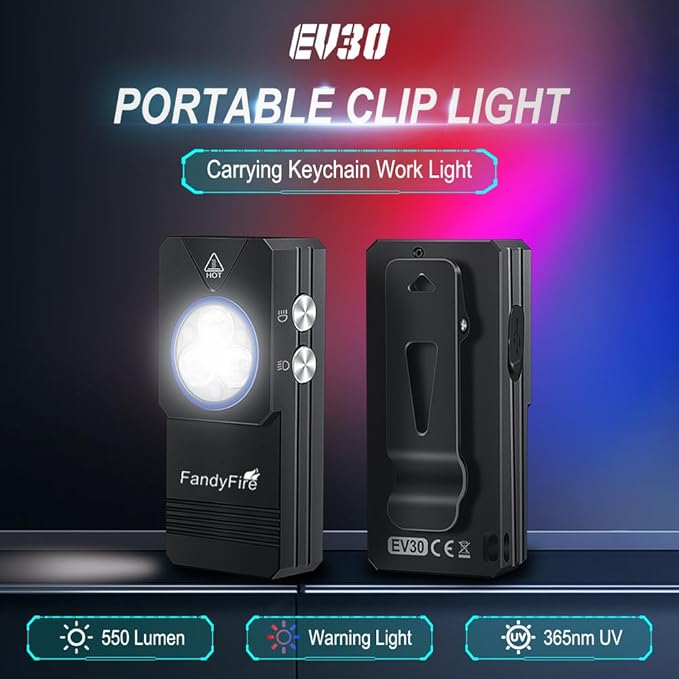 Rechargeable Clip-on Light EDC Flashlight, 550 Lumens Small Keychain Flashlight, Combines
