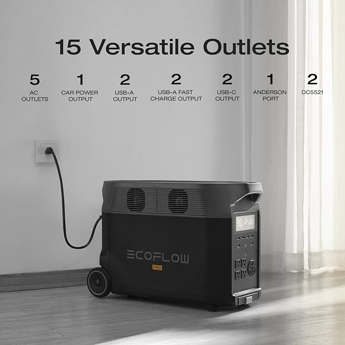 EF ECOFLOW Portable Power Station 3600Wh DELTA Pro, 120V AC Outlets x 5, 3600W, 2.7H Fast Charge
