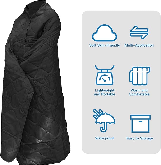 Military Poncho Liner 55”x 79” Camping Blanket Insulation Compact Waterproof for Travel Stadium