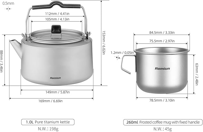 Camping Kettle Titanium Camp Tea Coffee Pot Portable Lightweight Tea Kettle Teapot Fast Heating
