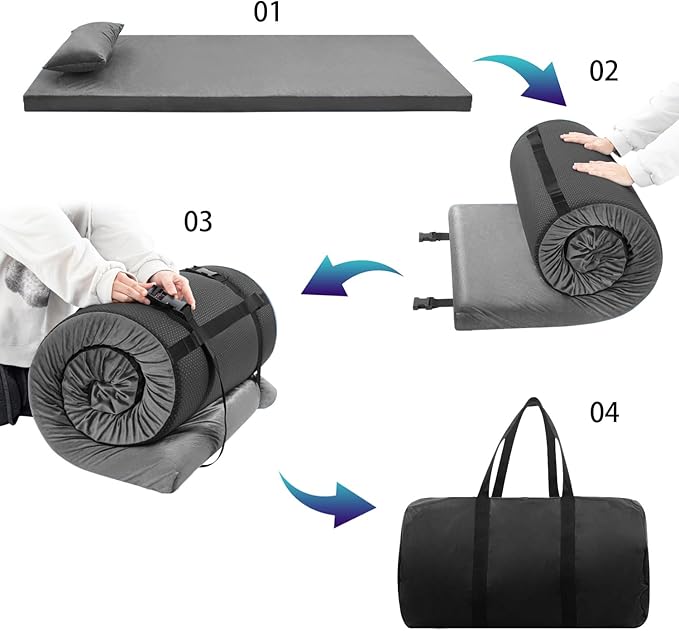 Sleeping Pad,3-inch Thick Memory Foam Camping Mattress,Portable Roll-Up Mat for