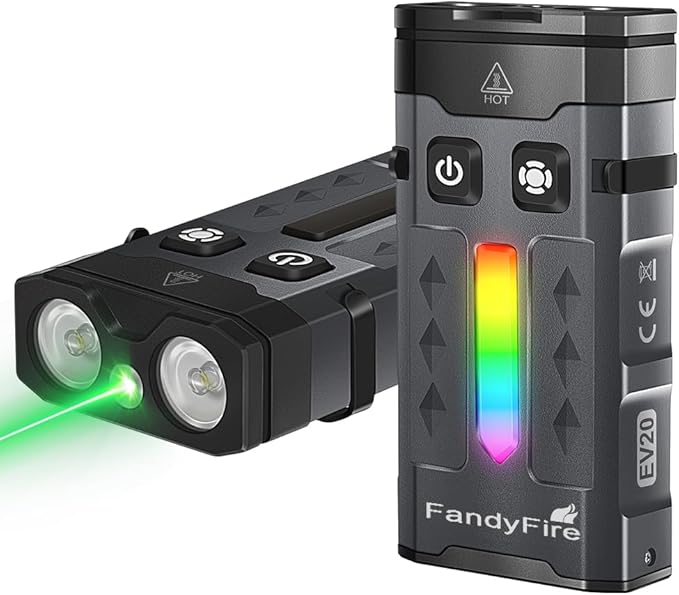 1100 Lumen Small EDC Keychain Flashlight with Green Beam - Rechargeable RGB LED Clip on Flashlight