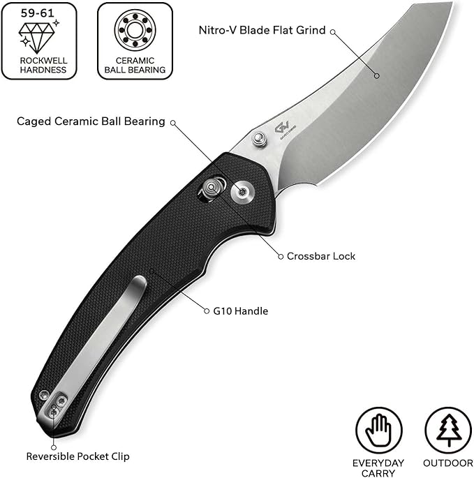 CIVIVI Sixgill Folding Pocket Knife for EDC, 3.41'' Nitro-V Blade G10 Handle, Deep Carry Reversible