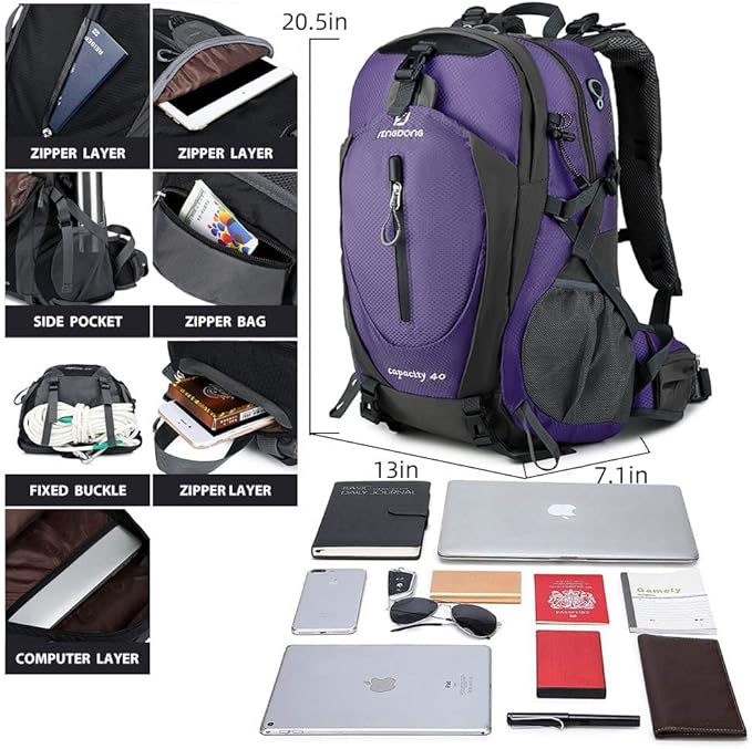 FENGDONG 40L Waterproof Lightweight Outdoor Daypack Hiking,Camping,Travel Backpack for Women Men