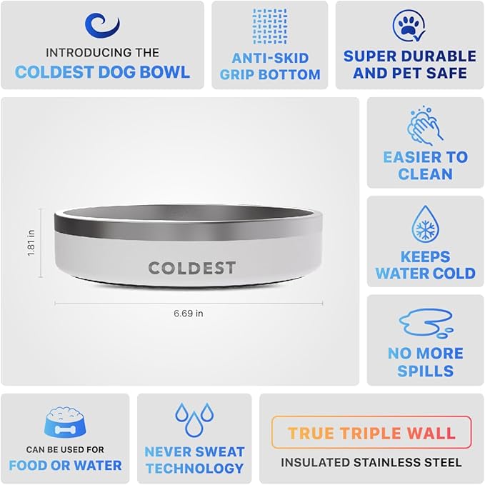 Coldest Dog Bowl - Anti Rust Metal, Non Slip, 3 Layers Insulated Stainless Steel Dog Bowls - Spill