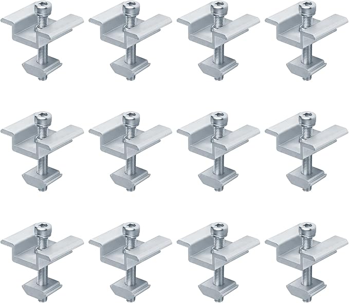 12 Pack Solar Panel Mid Clamps, PV Panel Bracket, Aluminum Support Mounting Kit for 5/8" - 1-7/8"