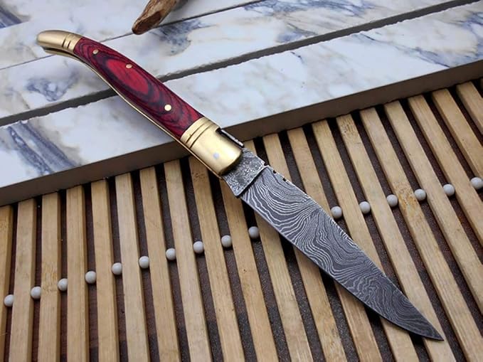 Damascus Depot Laguiole style Folding knife with real Damascus steel blade, 8.5" Long with 4" hand