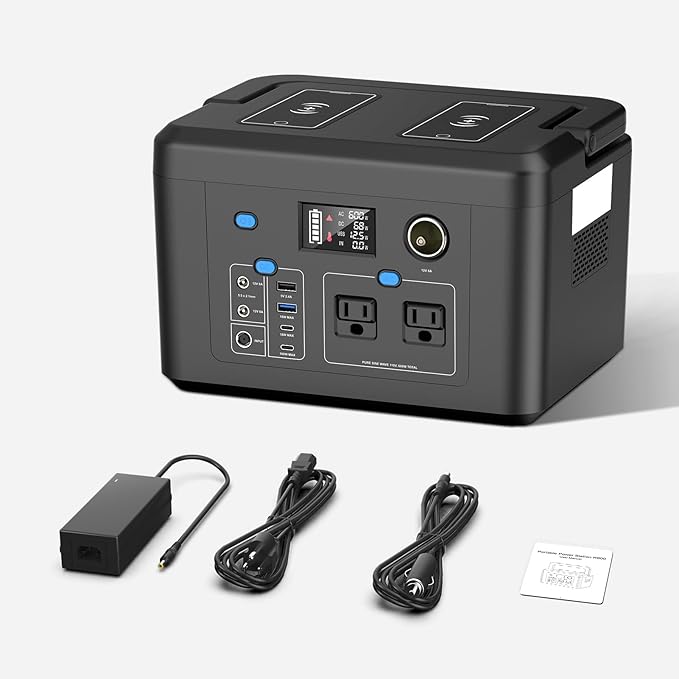 Portable Power Station 600W, Powkey 296Wh Battery Backup with 2 Pure Sine Wave AC Outlets, USB-C