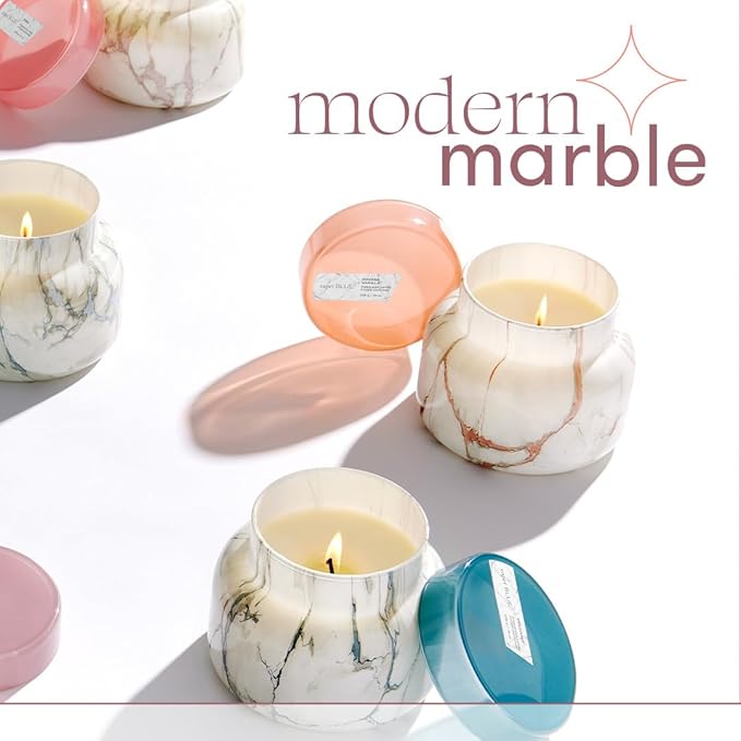 Capri Blue Candle - Modern Marble Jar Candles - Luxury Candles for Home Scented - Soy Candle Blend