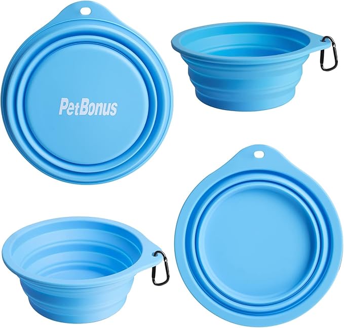 PetBonus 2-Pack Large Silicone Collapsible Dog Bowls, 34oz/1000ml BPA Free Portable Foldable Travel