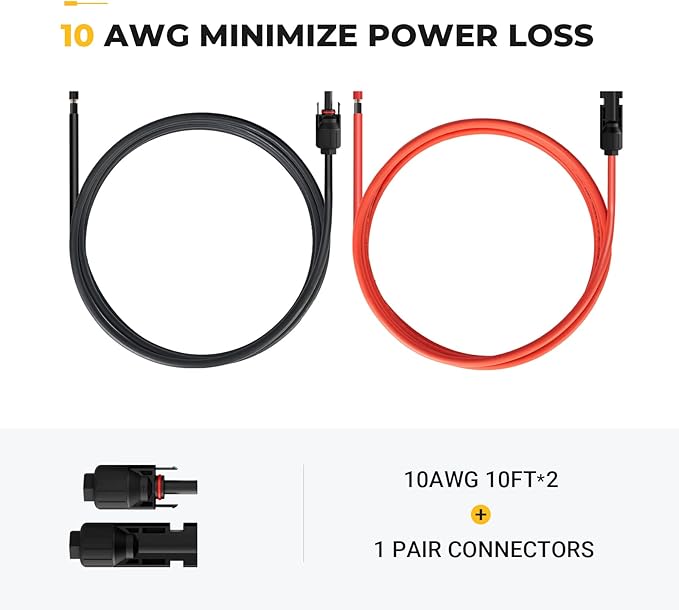 BougeRV 10 Feet 10AWG Solar Extension Cable with Female and Male Connector with Extra Pair of