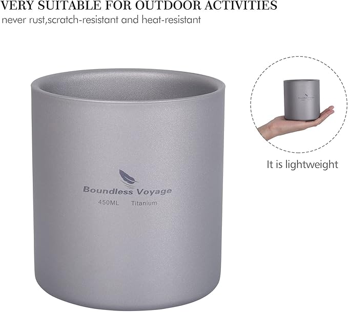 Boundless Voyage 3 in 1 Double Walled Titanium Cup Heat Resistant Mini Tea Drink Cup Outdoor