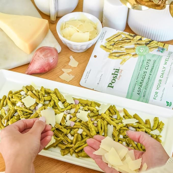 POSHI Marinated Asparagus Cuts with Rosemary + Oregano Natural, Keto, Vegan, Non GMO, Low Carb +
