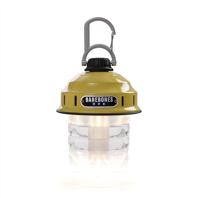 Barebones Beacon Hanging Light ??Dusty Yellow, Rechargeable LED Camping Lantern with Adjustable