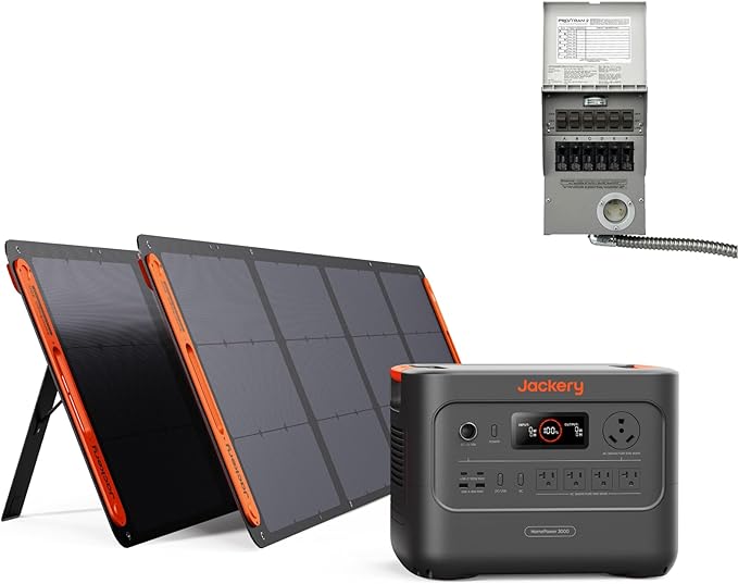 Jackery HomePower 3000 Portable Power Station and Transfer Switch with 2x 200W Solar Panels, 3600W